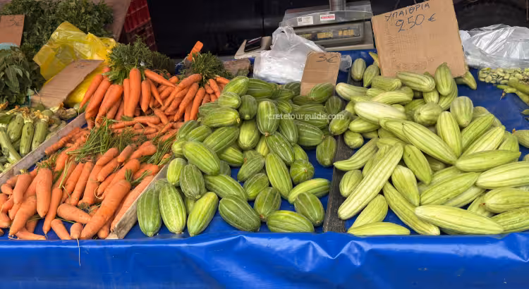 view of peppers sold in a street market in Crete